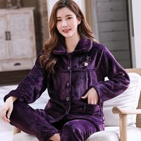 winter warm flannel women pyjamas sets thick coral velvet long sleeve cartoon sleepwear flannel pajamas sets homewear