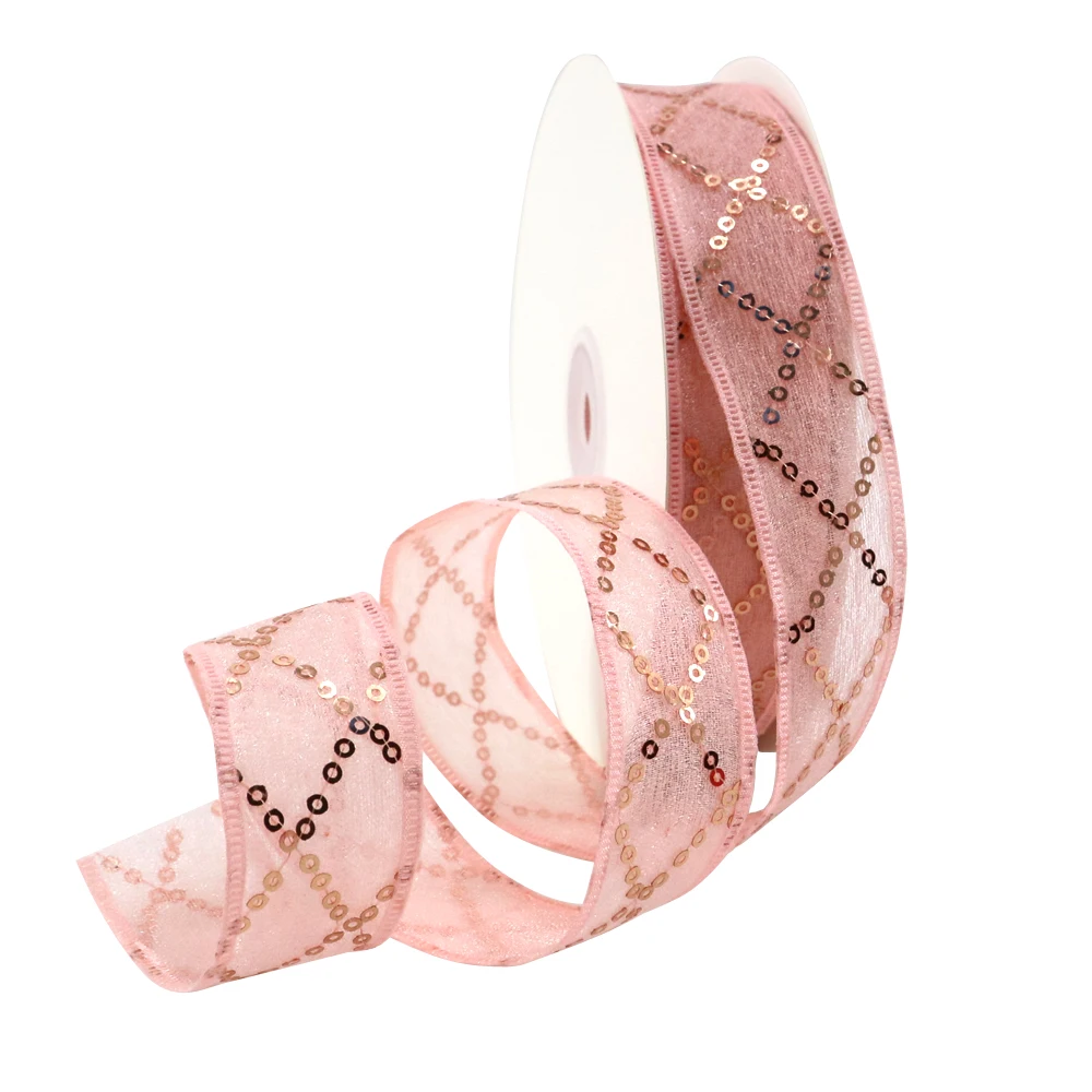 David accessories 48364(42 мм) и 59383(25 мм) газовая лента из органзы с блестками 25 ярдов, материалы ручной работы, 25Yc2546
