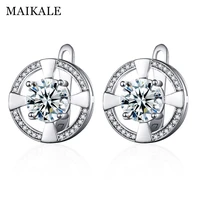 maikale new fashion round stud earrings for women girl gold silver color cubic zirconia earrings women jewelry accessories gift
