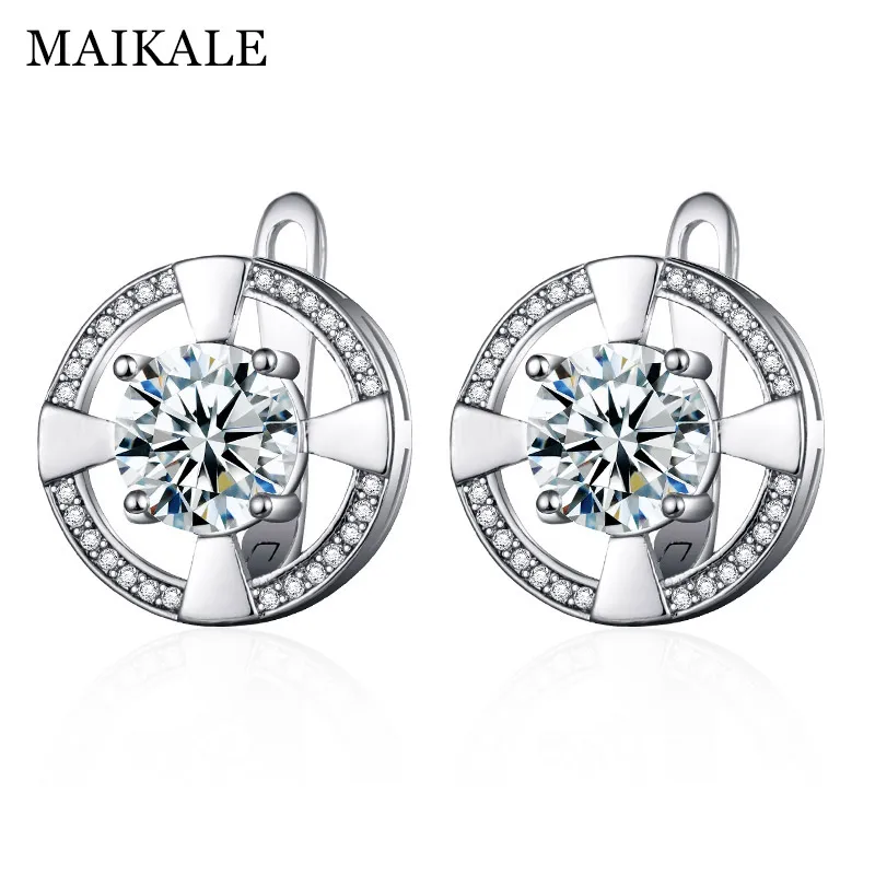 Женские круглые серьги гвоздики MAIKALE сережки золотого и серебряного цвета с кубическим цирконием
