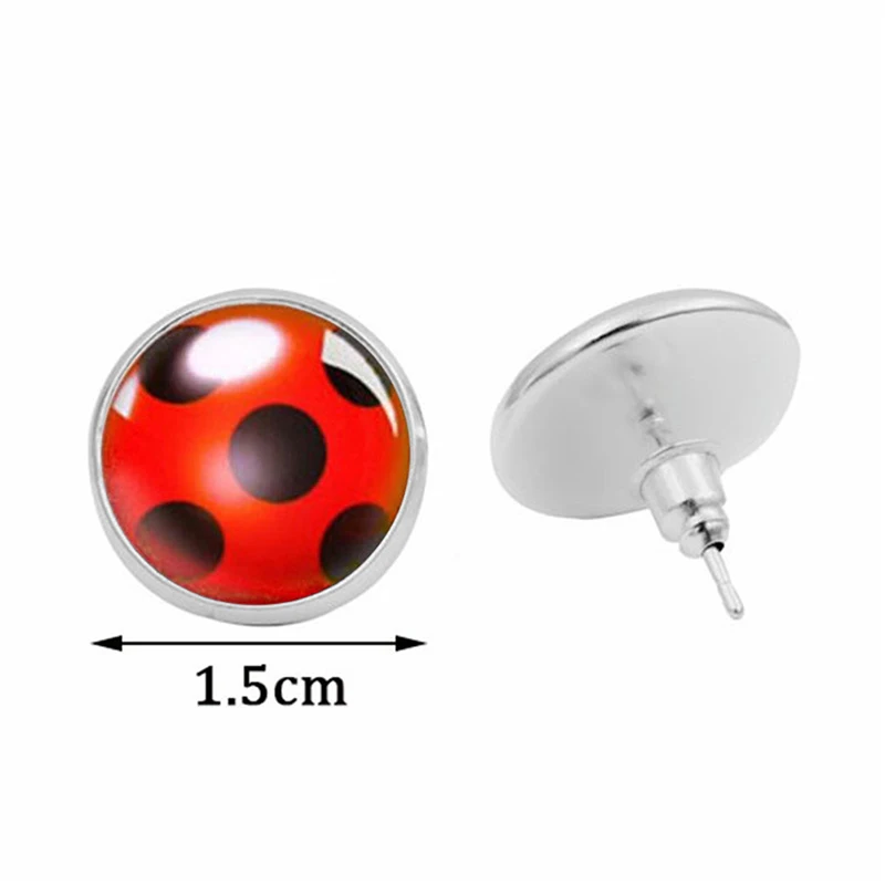 Ladybug Anime Cartoon Style Stainless Steel Plated Earrings Jewelry Glass Dome Stud Gifts | Украшения и аксессуары