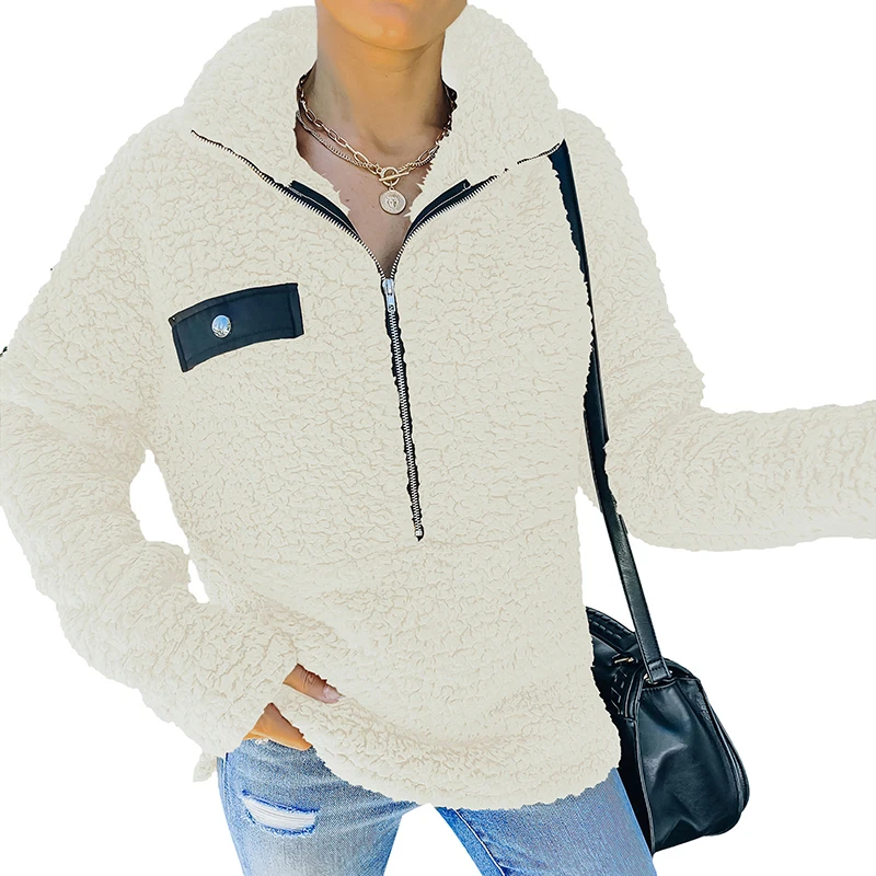 Зимние теплые плюшевые свитшоты Женское пальто на молнии топы однотонная