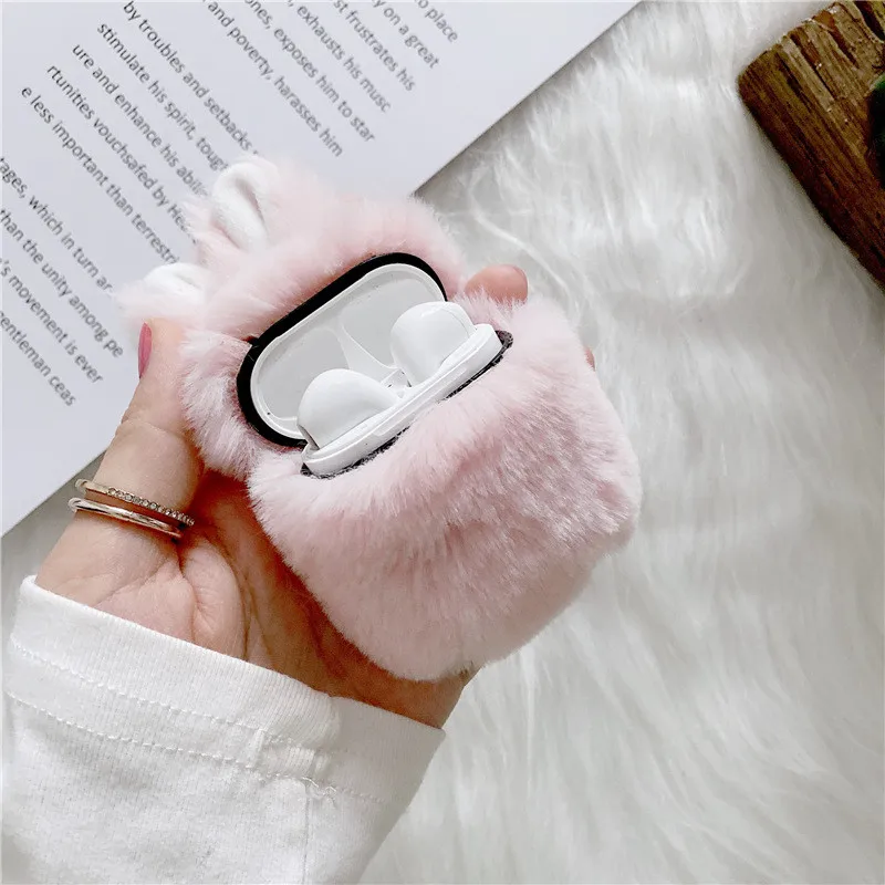Мягкий чехол с кроличьими ушками для Apple Air Pods 1 2 3 Беспроводная зарядка пушистая