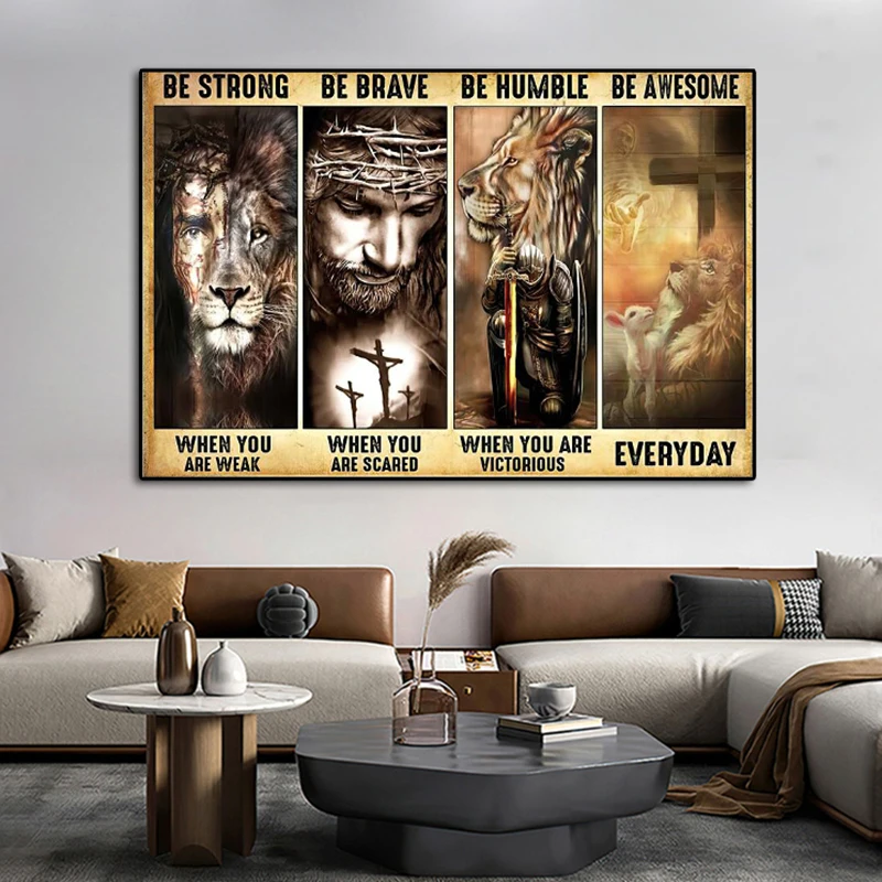 

Jesus and Lion Canvas Painting Christianity God Cross Thorns Posters and Prints Wall Art Pictures Living Room Cuadors Home Decor