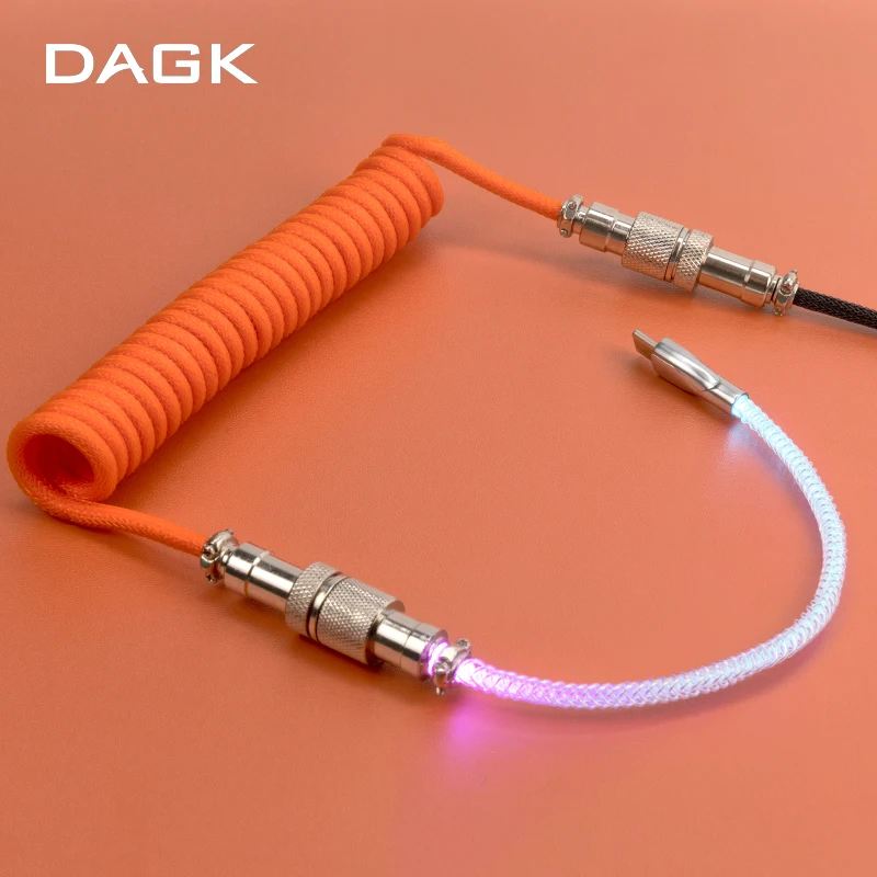 DAGK Type-C RGB Customized Mechanical Keyboard Data Cable Aviation Plug Cable Spiral Bluetooth Keyboard Glow Charging Cable
