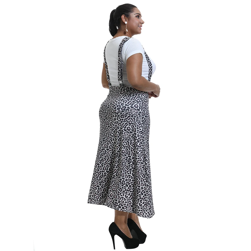 Plus Size Fashion Women Leopard Ladies Skirt High Suspender Skirt Large Size 6XL Oversized Two Shoulder Strap Skirts Midi Length