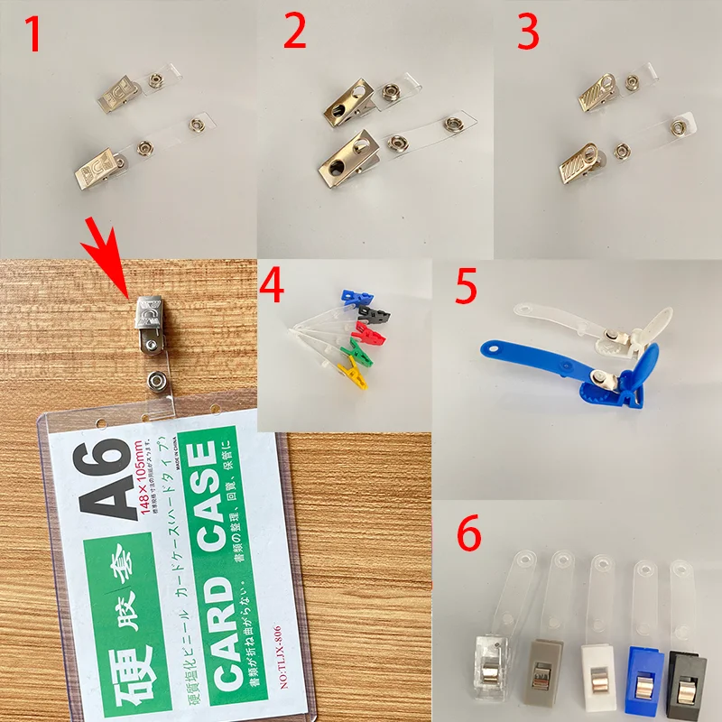 

Card Holder Clamp Office Supplies Accessories Credit Card ID Badge Holder Press Button Hook Clip Student Card Case Clip 10pcs