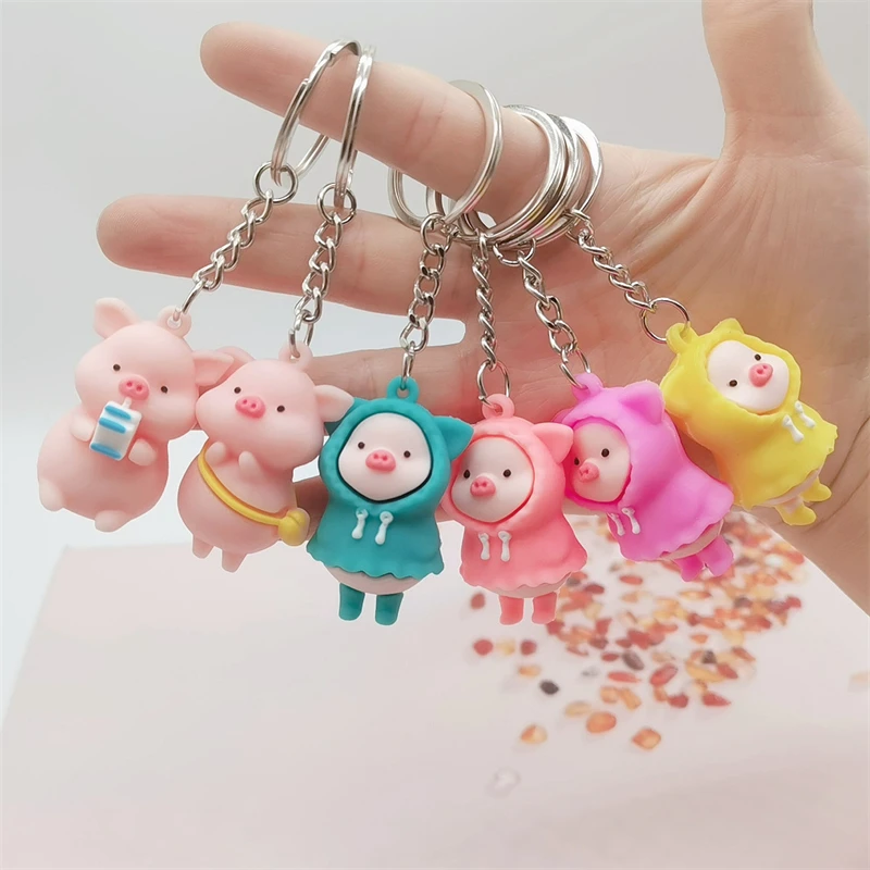 

2021 New Cartoon Cute Raincoat Pig Doll Keychain Pendant Milk Pig Keychain Bag Pendant Event Gift Essential