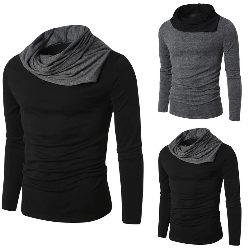 Мужская Повседневная футболка с высоким воротником однотонная облегающая