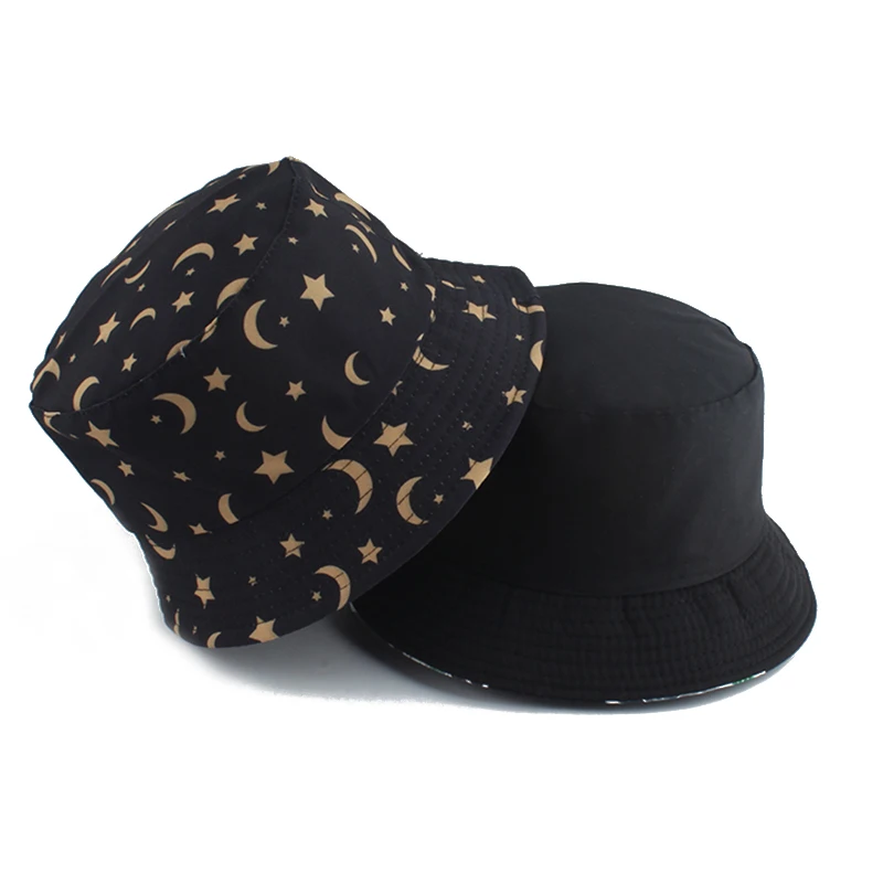 

Панама двусторонняя для мужчин и женщин, летняя Складная шапка в стиле хип-хоп, с принтом звезд и луны, для отдыха на открытом воздухе