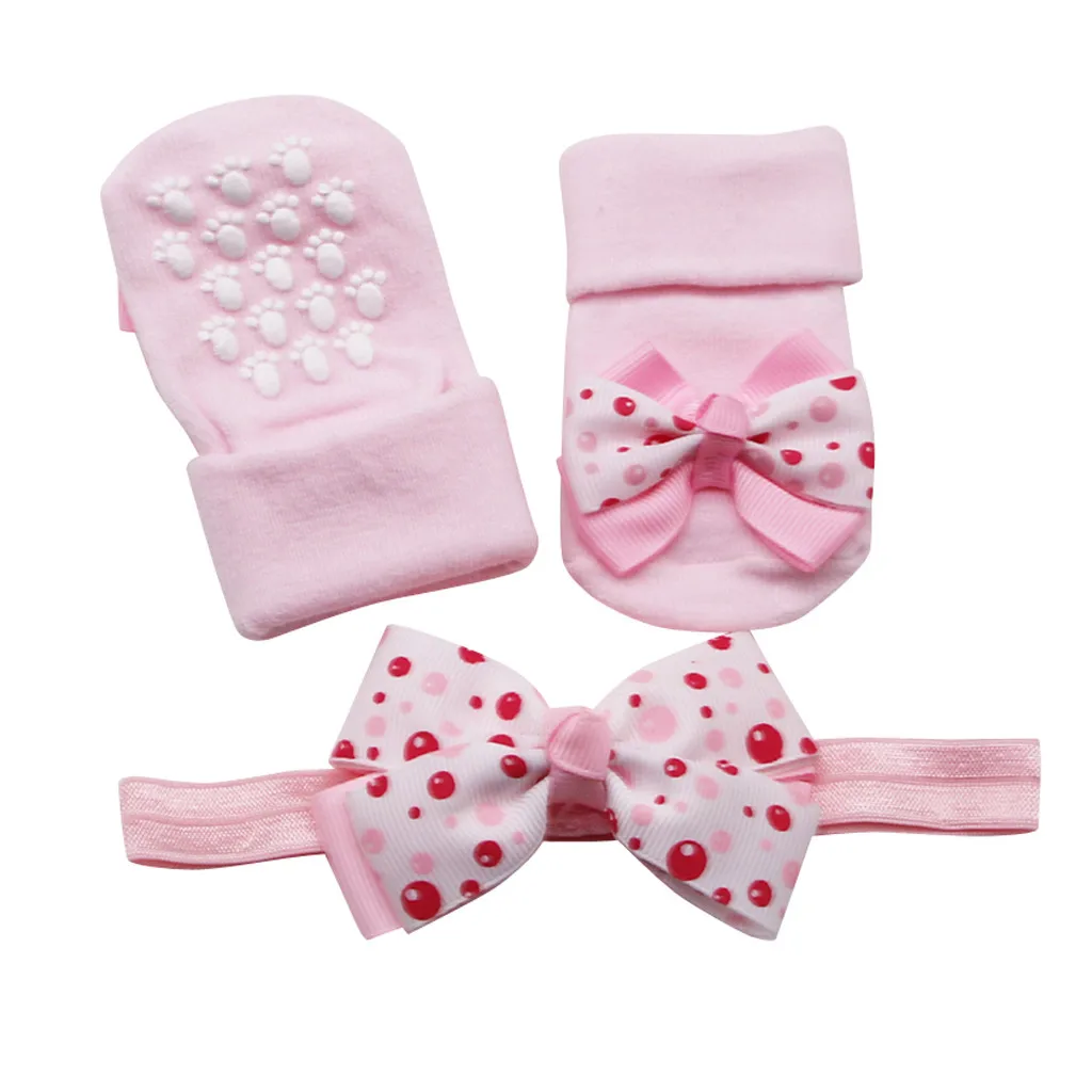 

newborn baby girl socks Banti slip baby socks +1PC Hair Belt Toddler Girls Bow Wave Point baby socks non slip t3