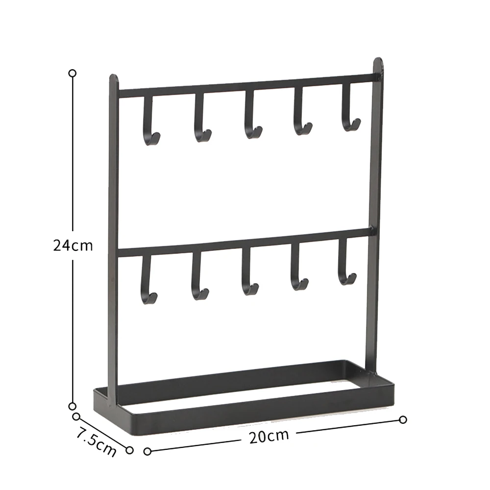 

2-Layer Jewelry Storage Rack Earrings Necklace Holder Stand Jewelry Bracelet Display Jewelry Shelving Hook Rack Black Golden
