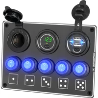 dual usb socket charger 4 2a voltmeter 12v power outlet 5 gang on off toggle switch panel for car boat marine rv truck camper