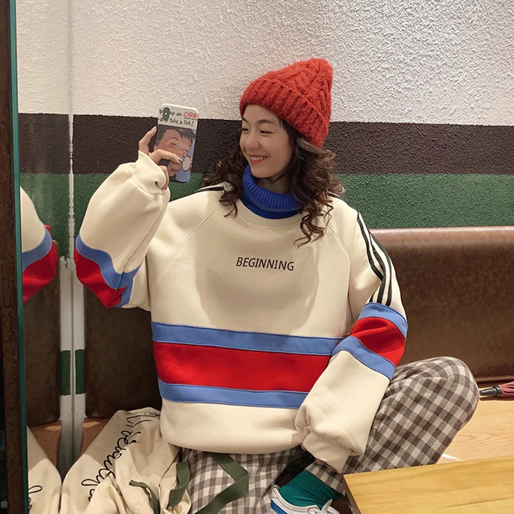 Patchwork Hoodie Women Hip Hop Splicing Zipper Pocket Hooded Cap Long Sleeves Top Blouse Sweatshirt Winter Thickening Coat | Женская