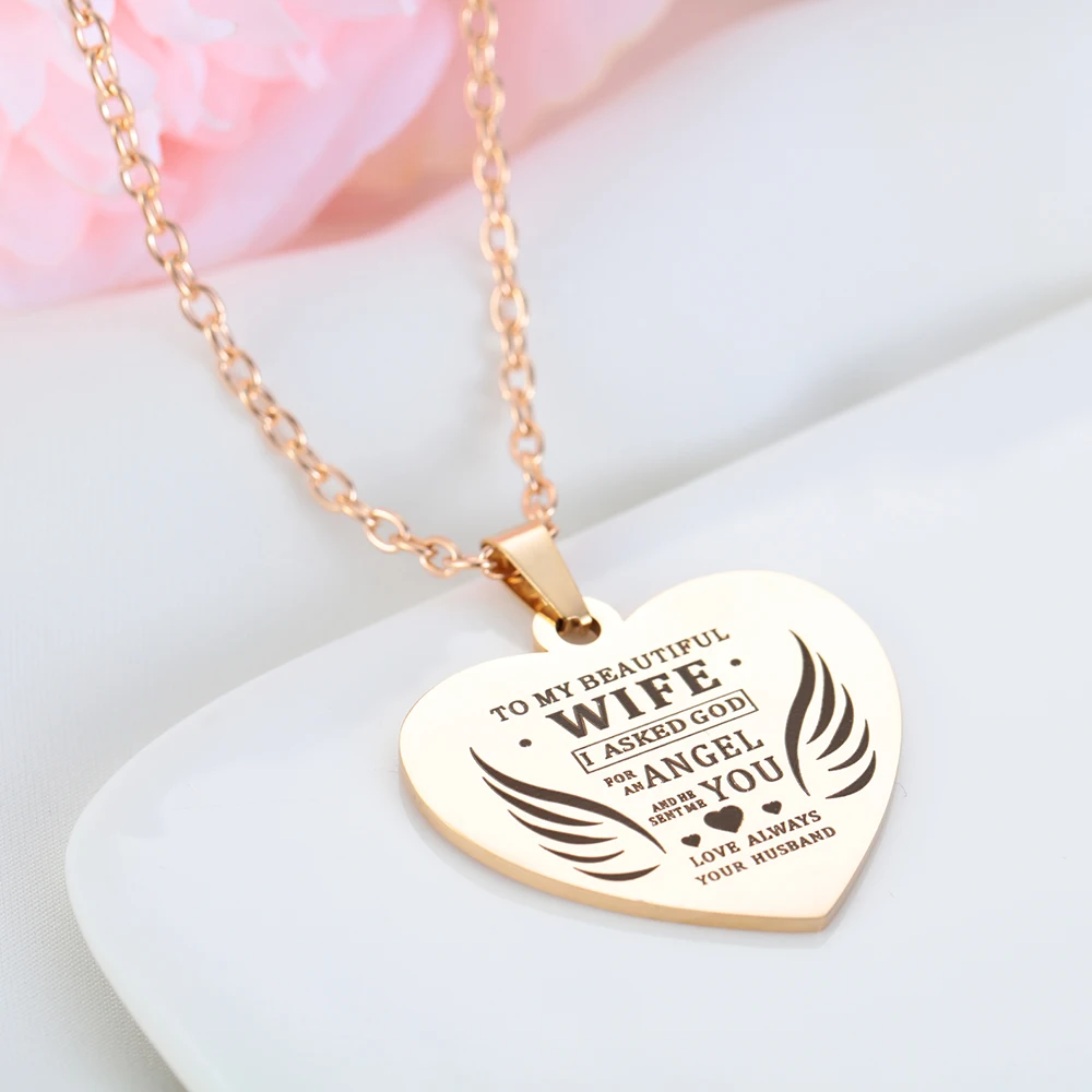 1 шт. ожерелья в форме сердца для женщин из нержавеющей стали гравированное