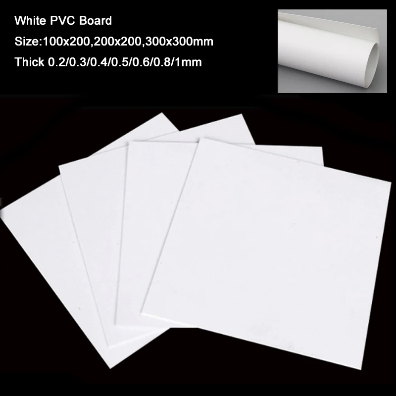 

White PVC Board Thin Plastic Plate Sheet 100x200,200x200,300x300mm * Thick 0.2/0.3/0.4/0.5/0.6/0.8/1mm Insulation DIY Material