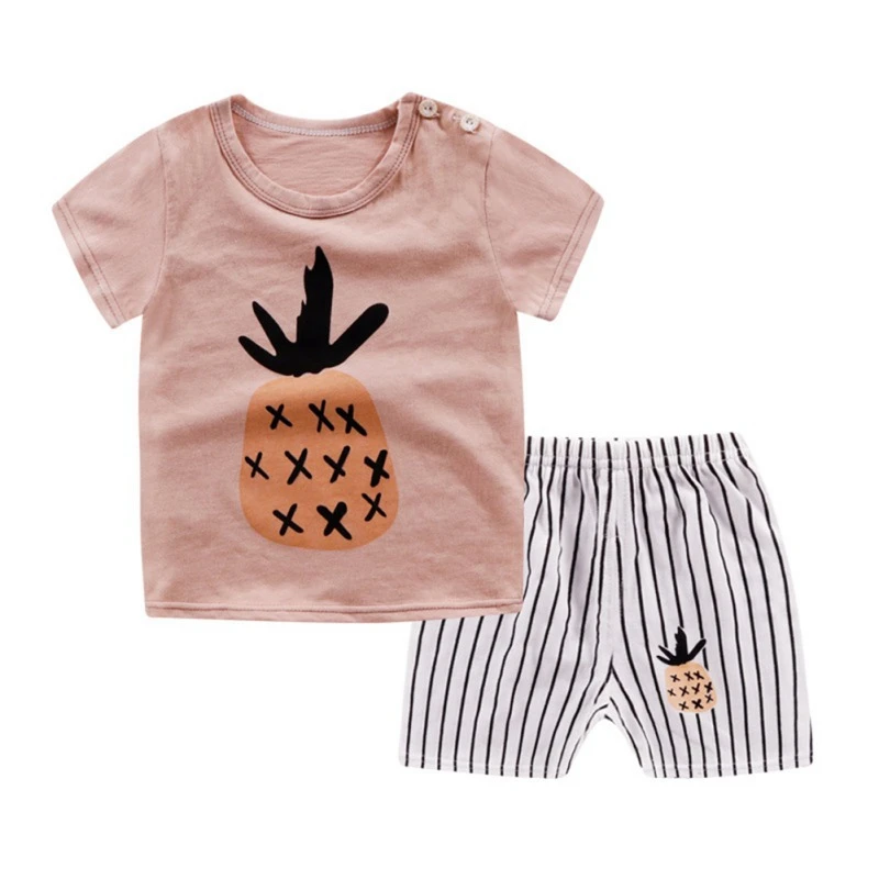 

Ins Summer Baby Boys Girls Cute Cartoon Print Short Sleeve T-shirt Tops+Shorts Casual Outfits Sets For Baby