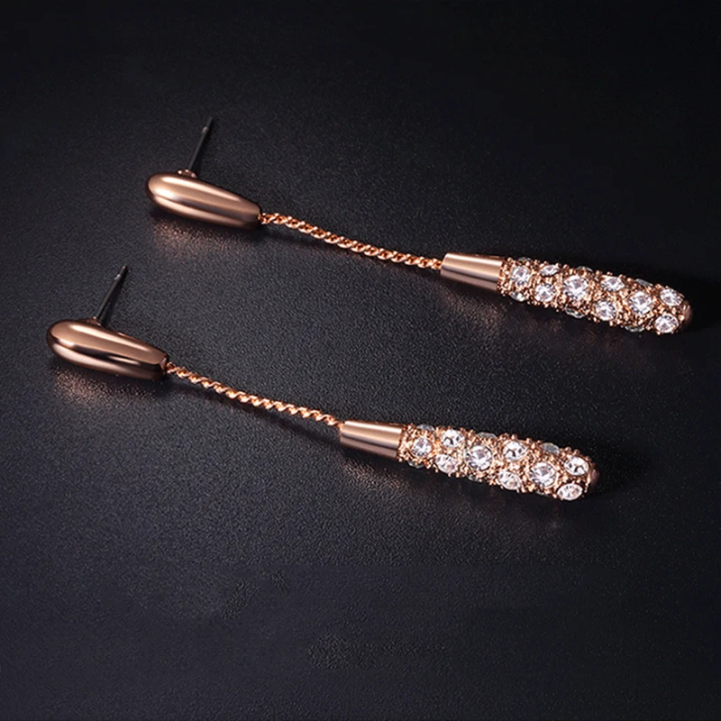

2021 Rose Gold / Silver Color Earrings Long Crystal Waterdrop CZ Earring Party Jewelry Wholesale for Women Gift Dropshipping