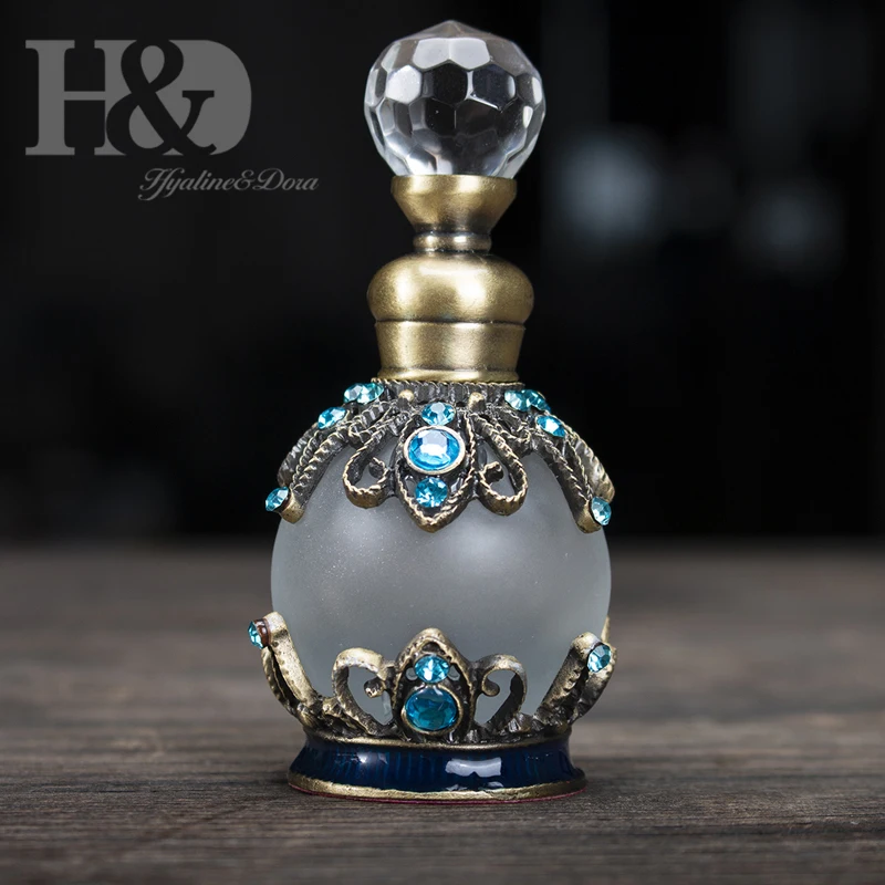 Фото H & D 15 мл античный металлический стеклянный флакон для духов с синими кристаллами пустой многоразовый контейнер для ароматов домашний сваде... №2
