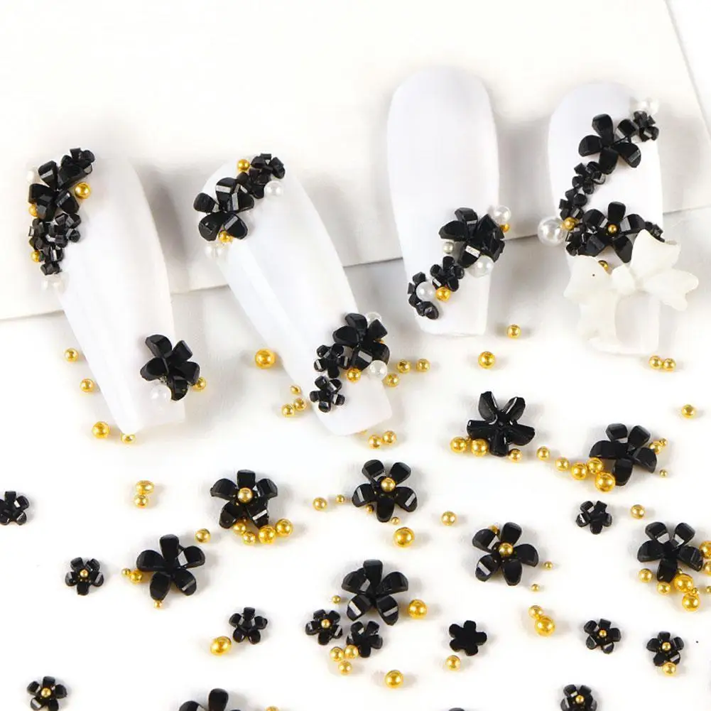 Черные розовые белые цветы золотые и серебряные бусины прозрачные жемчужины для