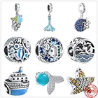 _ Серебряные подвески в виде морской рыбы, корабля, черепахи, морской звезды, подвески сделай сам, изящные бусины, подходят для оригинального браслета Pandora, ювелирные изделия