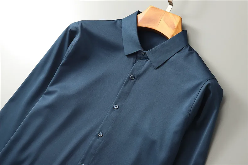 Autumn Long Sleeve Casual Business Boys Silk Shirt Slim Fit Thin Social Men Purple Shirt Male Formal Oversized Button Shirt Top