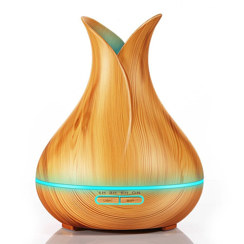 

Hot Sale Petal Aroma Diffuser 400ML Remote Control Vase Humidifier Wood Grain Household Colorful Night Light Gift Customization