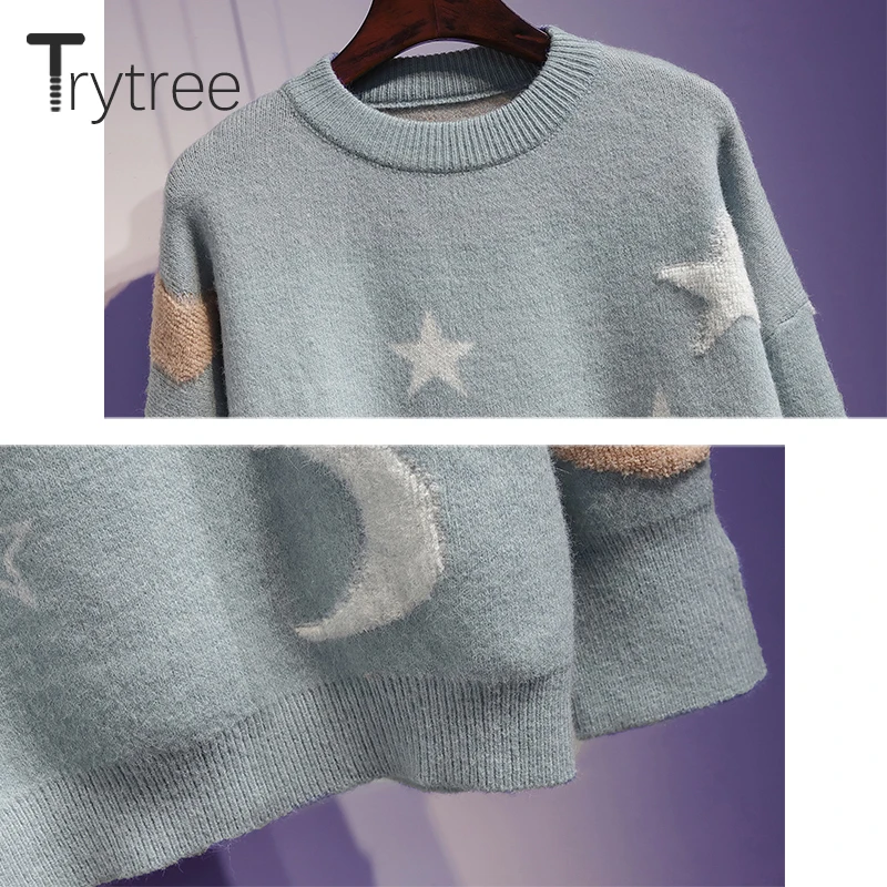Trytree Осень Зима Женский комплект из двух предметов Повседневный Топ с круглым вырезом+ юбка в горошек вуаль модный офисный Женский до середины икры комплект из 2 предметов