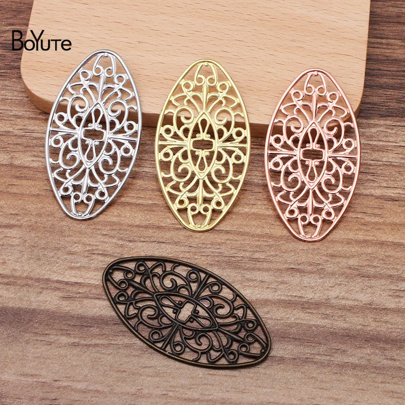 

BoYuTe (50 Pieces/Lot) 50*27MM Oval Metal Brass Flower Filigree Findings Diy Hand Made Materials Jewelry Accessories Parts