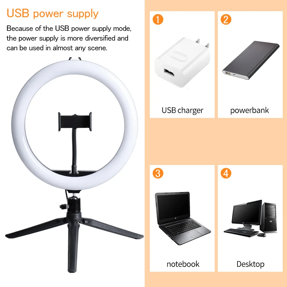 

Light LED Live Ring Light Selfie Lamp USB Dimmable Tripod Stand Ringlight Trepied Makeup For Live Video Streaming