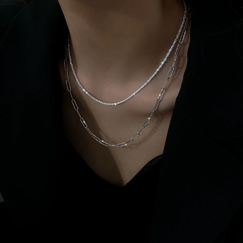 

925 Sterling Silver Sparkling Starry Thick Chain Necklace for Women 2021 New Fashion Clavicle Chain Temperament Necklace