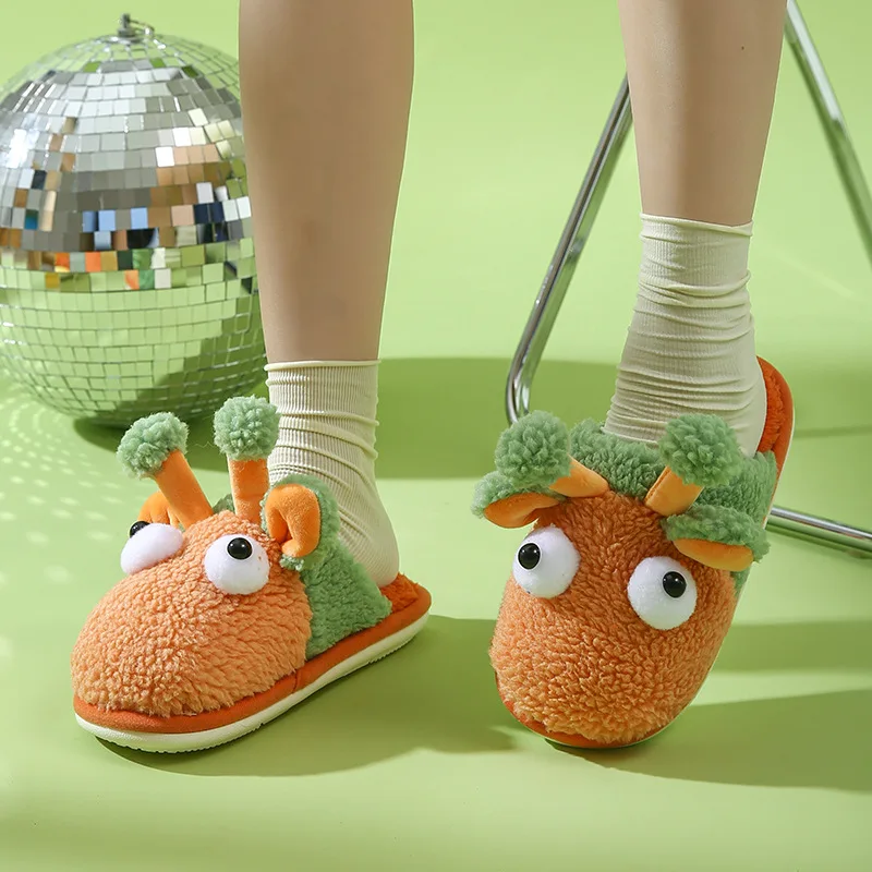 Unisex Corduroy House  Women Home Slippers Winter Warm Shoes Cotton Fashion Plush Home Slippers Flat Cute Animal  Slides Shoes