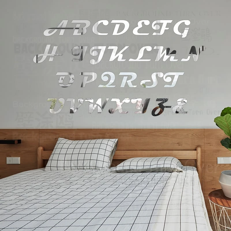 1pc Mirrror Decorations Sticker New Year Home Decoration Accessory For Wall Decor Room Font Name Letters Alphabet Sign R246 - купить по