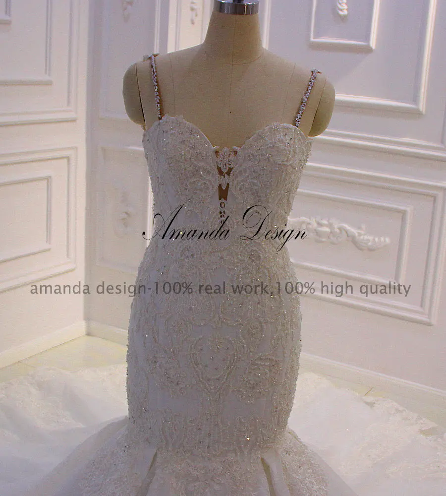 Аманда дизайн vestidos de Novia элегантные тонкие лямки ручной работы роскошное Русалка свадебное платье