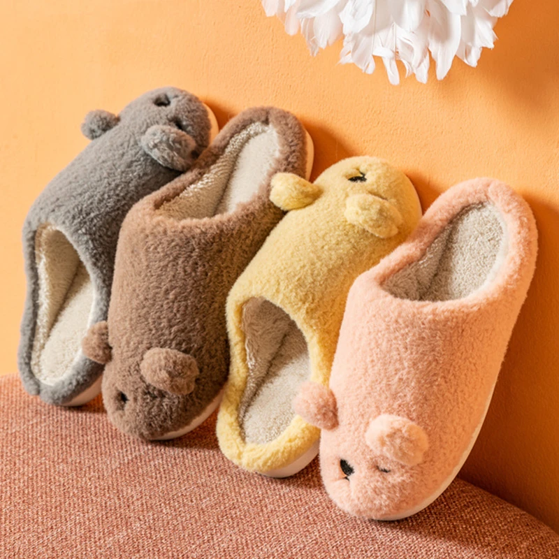 Зимние домашние женские плюшевые тапочки с милым животным медведем Обувь на