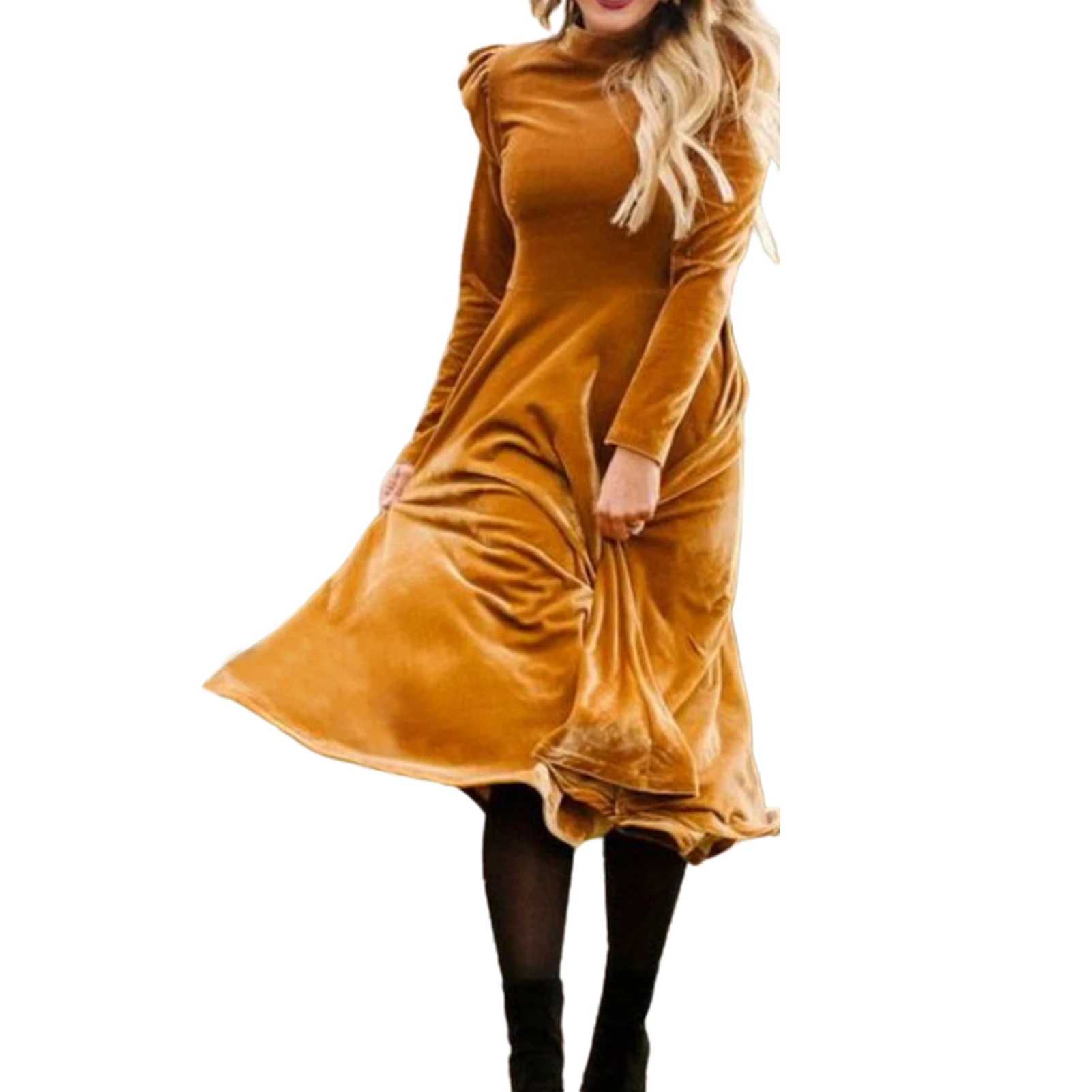 

Women Girls Autumn Winter Long Sleeve Velvet Ruffle Family Matching Midi Dress