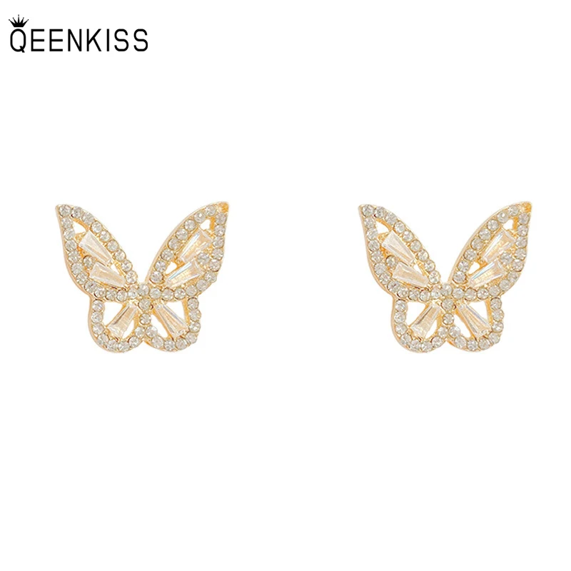 

QEENKISS EG7103 Fine Jewelry Wholesale Woman Birthday Wedding Gift Butterfly AAA Zircon 925 Sterling Silver Needle Stud Earrings