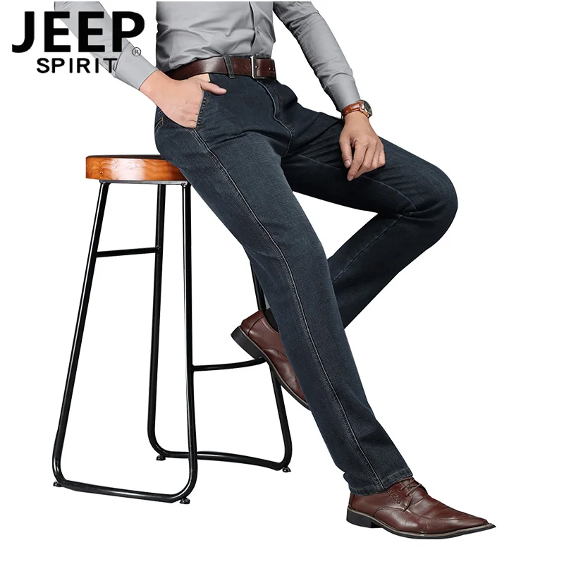 JEEP SPIRIT/Брендовые джинсовые брюки, мужские повседневные Прямые осенние джинсы со средней талией, мужские черные и синие джинсы, большие размеры 30-44, Hombre