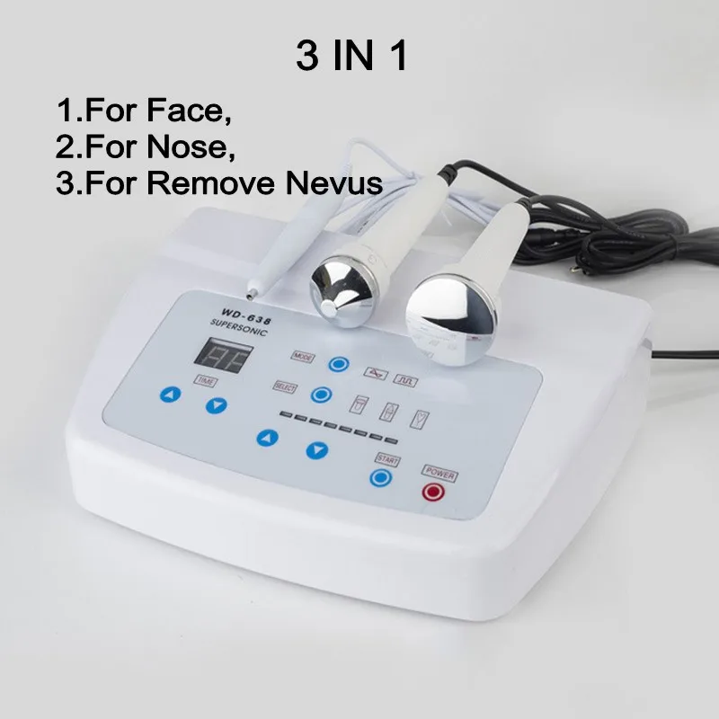 3 В 1 Ультразвуковая массажная машина для лица Уход за кожей Против старения Удаление веснушек Подтяжка Красота Инструмент включен.