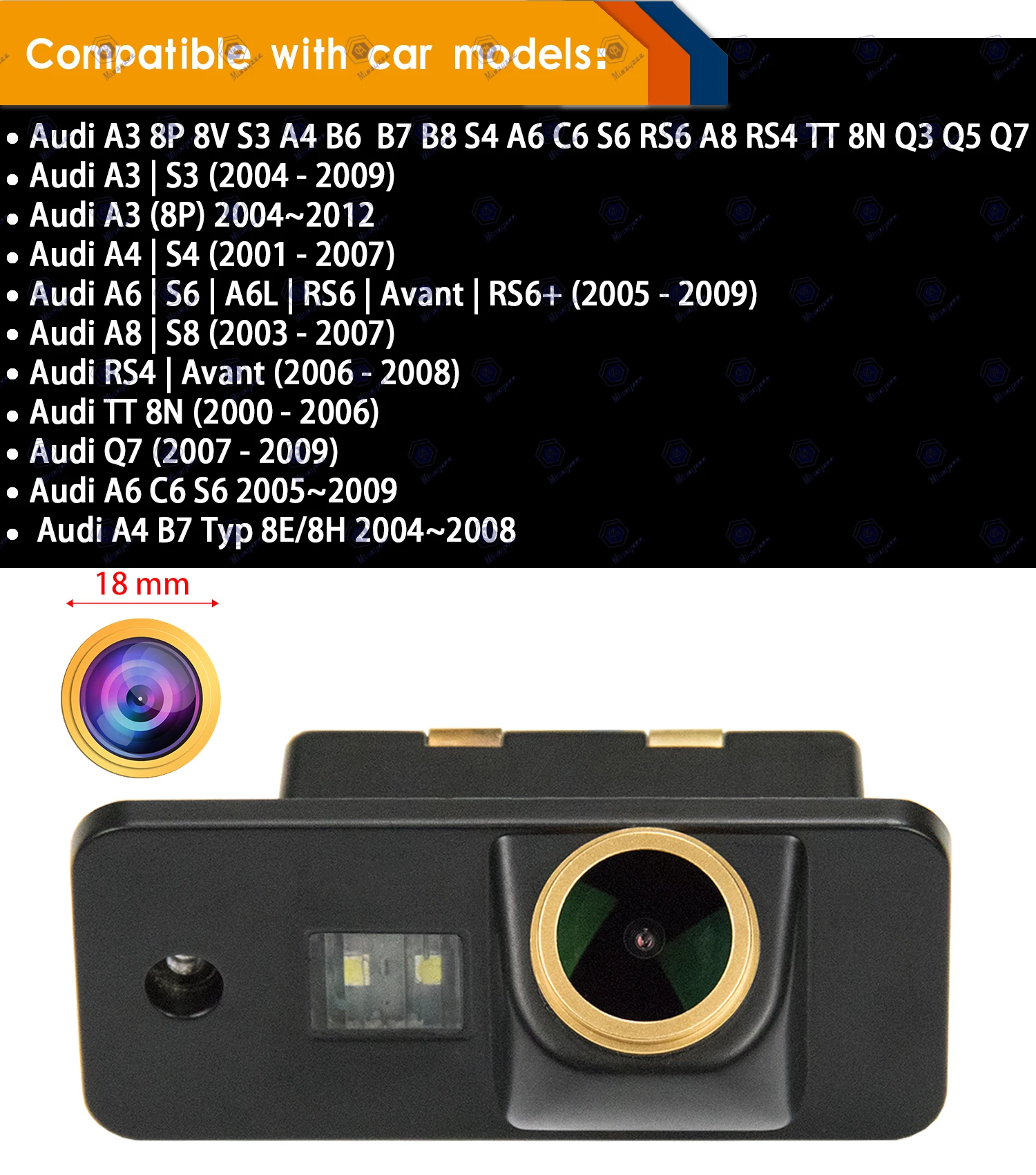 HD 720P Золотая Водонепроницаемая Автомобильная камера заднего вида для Audi A3 A4 S4 RS4 A6