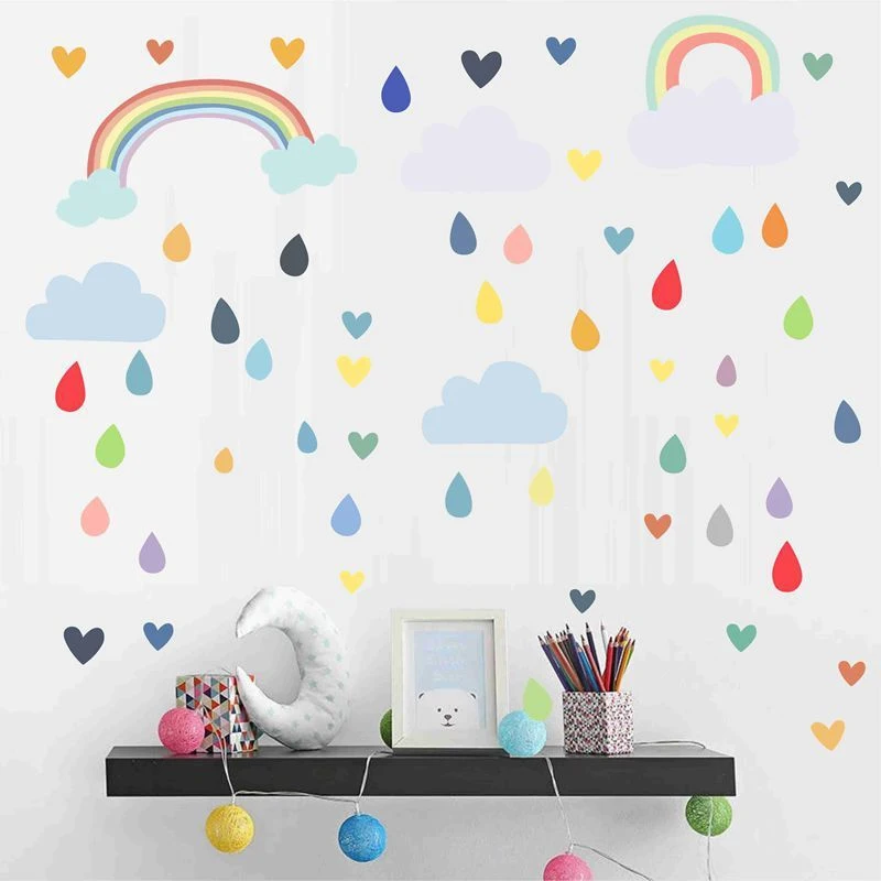 

Creative Cartoon Rainbow Rain Wall Stickers Kid Childrens Room Decoration Home Decor Toys Bedroom Kitchen Poster Self-Adhesive