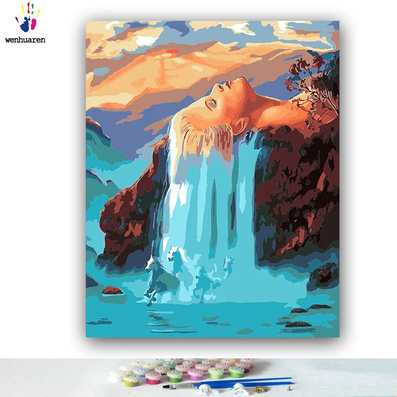 DIY раскраска краска по номерам Природный водопад богиня Картины Абстрактная