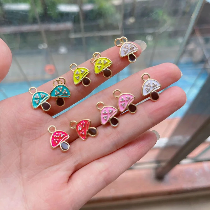 

20Pcs Small Colorful Enamel Mushroom Shape Pendant, Gold Filled CZ Micro pave Charm,Necklace Bracelet Charm Pendant,11x16mm