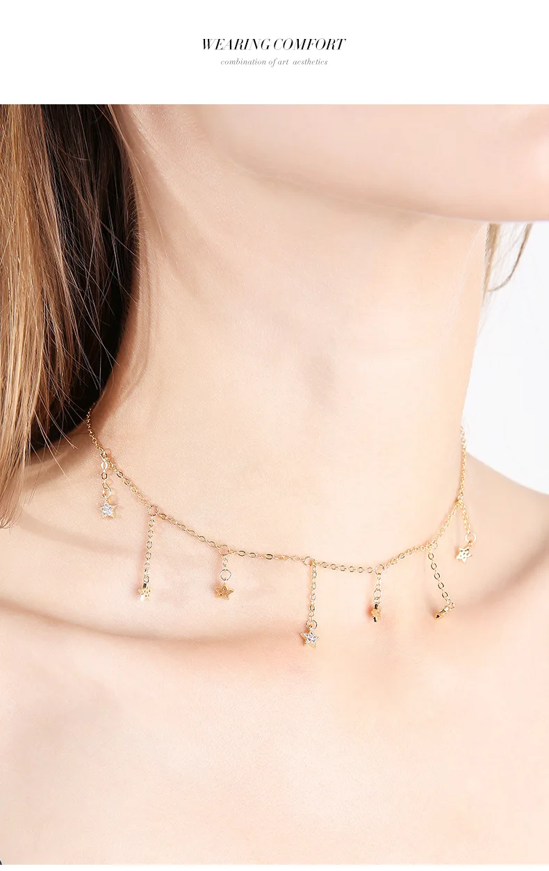 Новинка, Boho, женское колье золотого цвета, цепочка, ожерелье со стразами, с кисточками, Звездные бусины, Collana Kolye Bijoux Collares Mujer Collier Femme