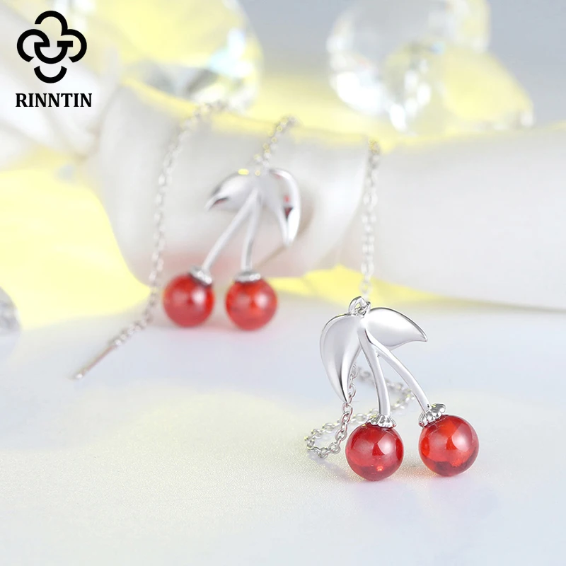 Женские серьги Гранат Rinntin вечерние из натуральной Красной гранаты 925 пробы