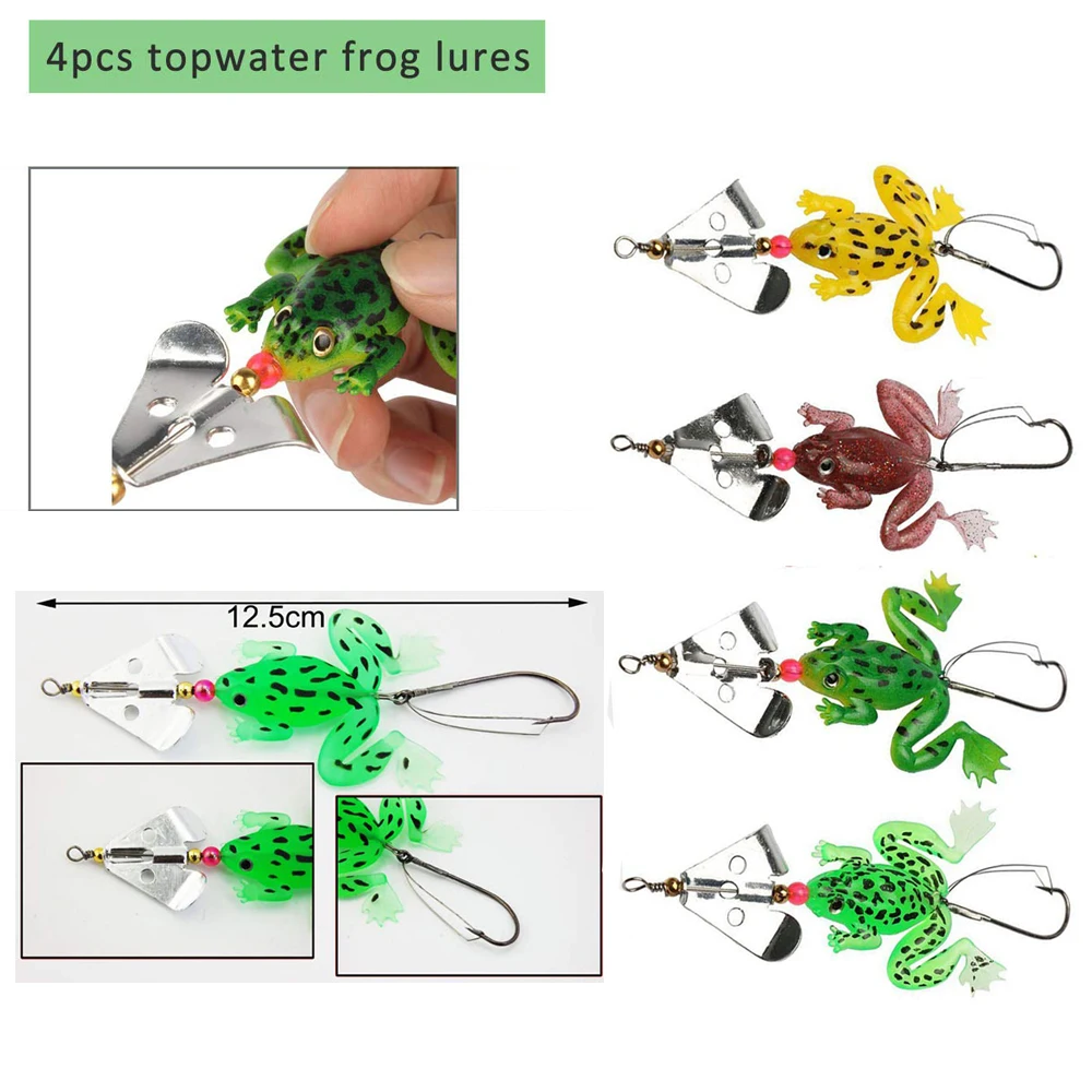 Набор рыболовных приманок включает в себя вспомогательные рыболовные крючки, свинцовые рыболовные приманки с Т-образным хвостом, креветки, лягушки, приманки для пресной и соленой воды