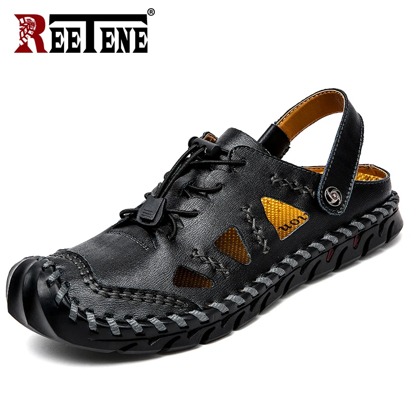 Сандалии REETENE мужские кожаные повседневные пляжные резиновые для лета 2021
