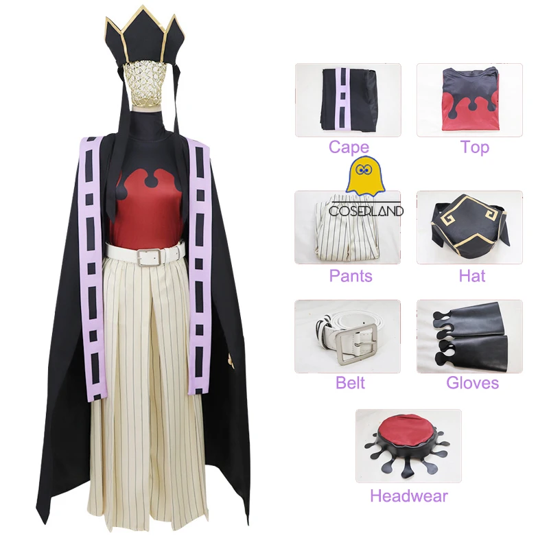 

7 PCS Douma Cosplay Costume Demon Slayer Kimetsu no Yaiba Demon Moons Uniform Black Purple Kimono Suit Halloween Long Blonde Wig