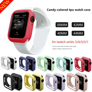 Protective Cover for Apple Watch Bands 44mm 40 42 38mm Watch Case TPU Soft Silicone Protector for iWatch 6 5 4 3 SE Candy Colors