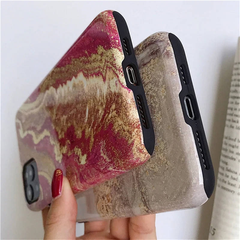 

Anti-fall agate marble Case For iphone 11 11Pro Max 12 Pro 12Mini XS Max XR 6 6s 7 8 Plus Hybrid silicone case shockproof cover